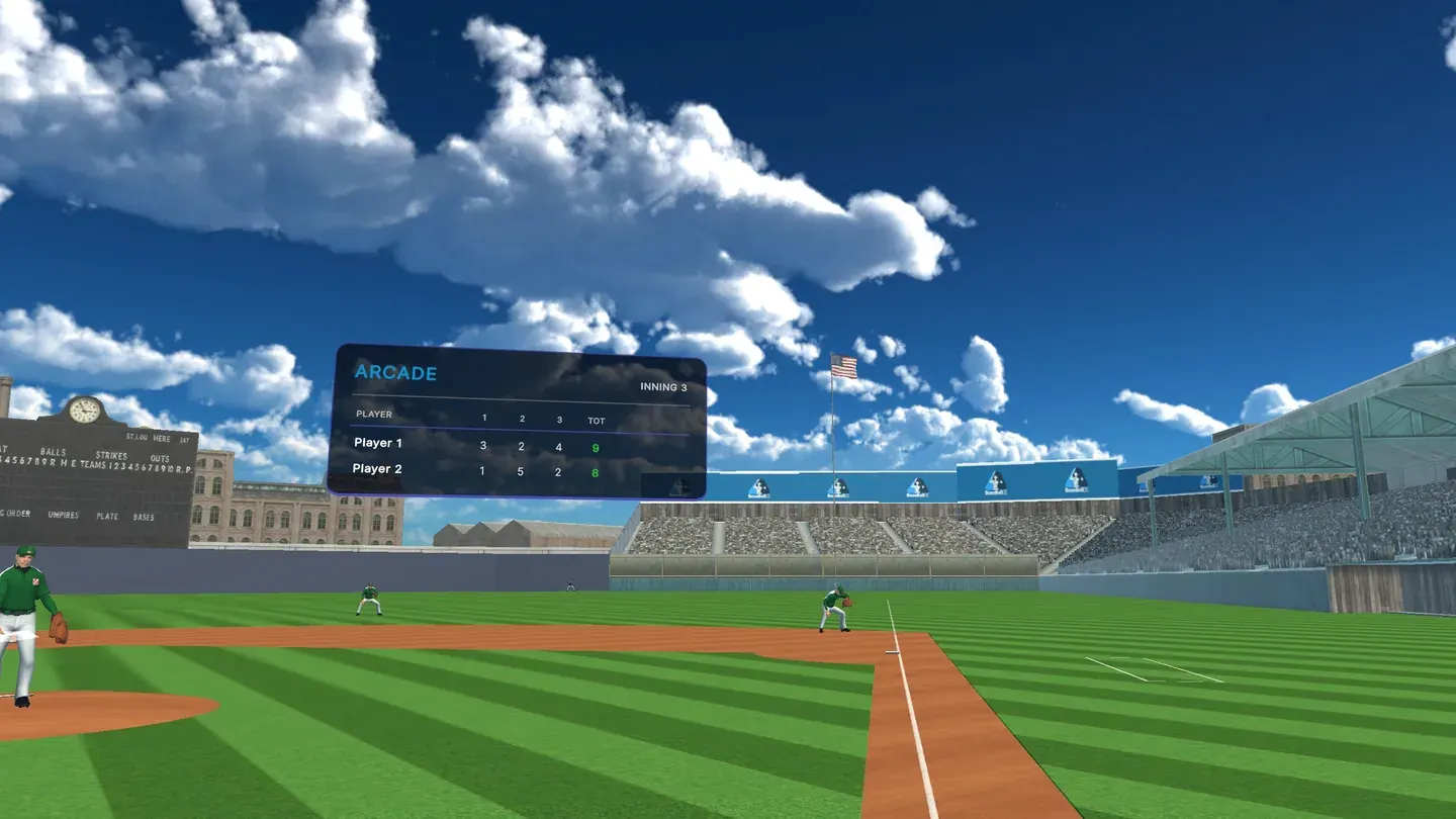 The BaseballX arcade scoreboard in the ballpark